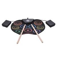 compact size folding drum set electronic drum kit 9 silicon drum pads usbbattery powered with drumsticks foot pedals for kids