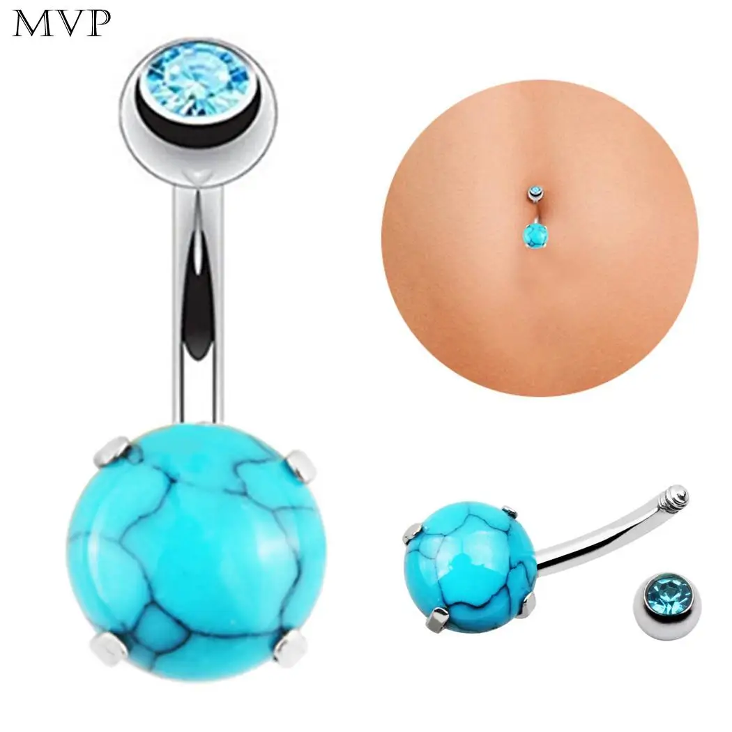 Women Fashion Belly Piercing Jewelry Blue Gem Rhinestone Round Navel Nail Casual Daily Party etc. Ring |