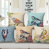 cushion cover cotton linen 4545cm room gifts single sides pillow case waist cushion painting bird and flower home