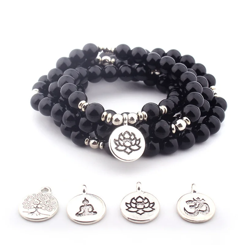 Mujer De Moda коврики Amazonita Cuentas Con Лотос Ом Будда Encanto Йога Pulsera 108 мала Воротник
