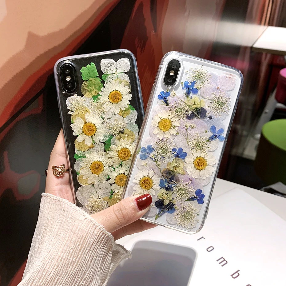 Qianliyao для iPhone X XR XS Max чехлы телефонов натуральный цветок сделай сам высушенный