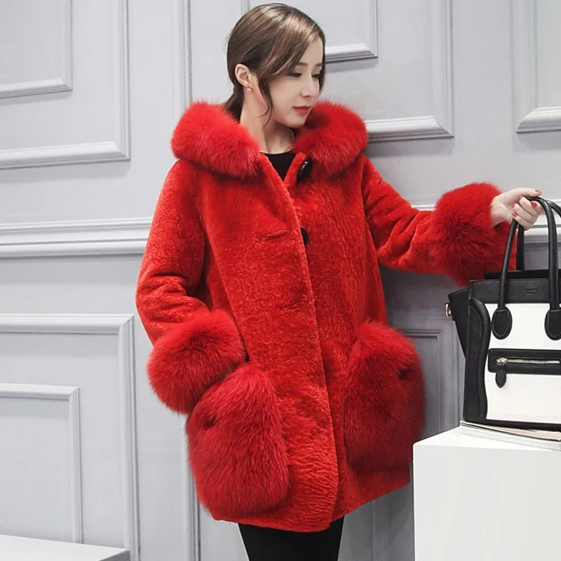 Black Fashion Winter Jacket Women Warm Large Fur Collar Faux Fur Jacket Parka Casual Plus Size Long Fur Coat Fourrure Femme L230