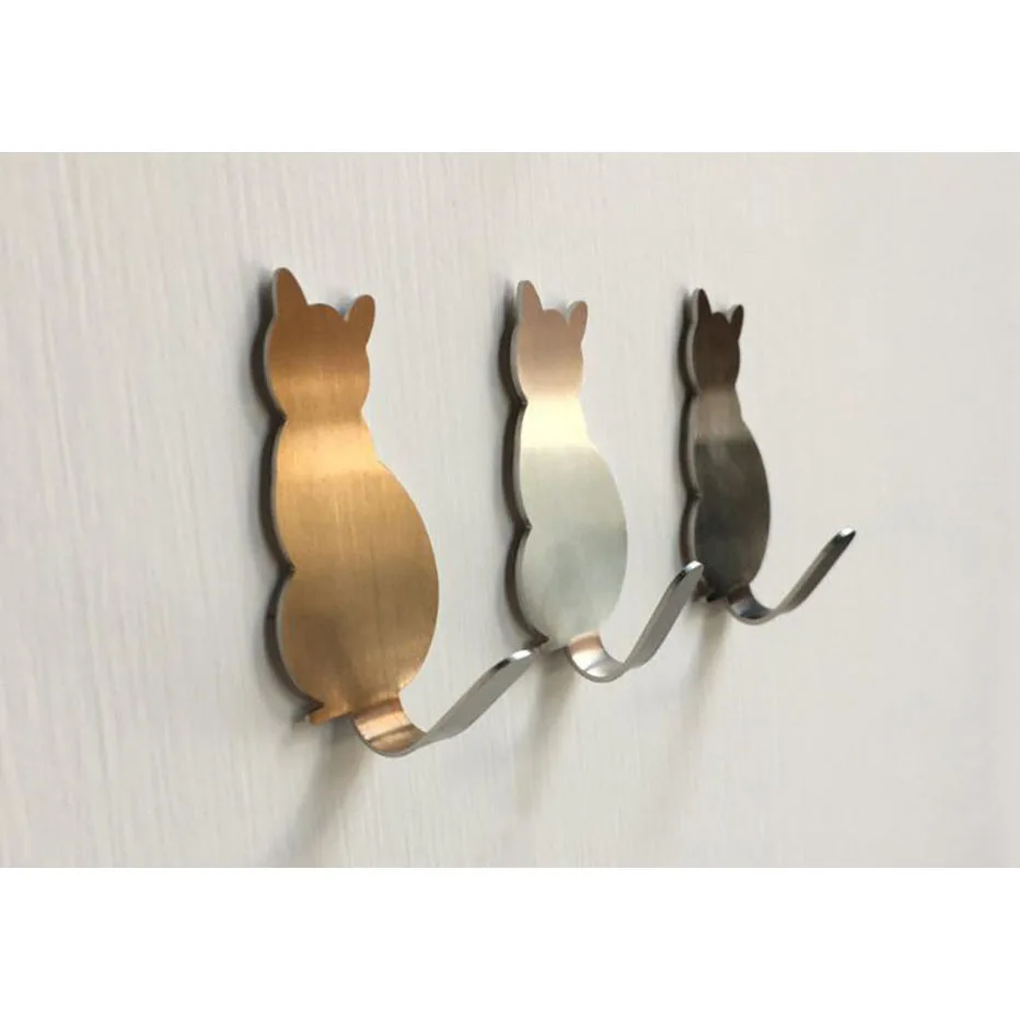 4pcs/lot Cute Hangers Cats Shape Stainless Steel Adhesive Hooks Wall Hanging Door Back Storage Rack for Coat Bags Towel | Дом и сад