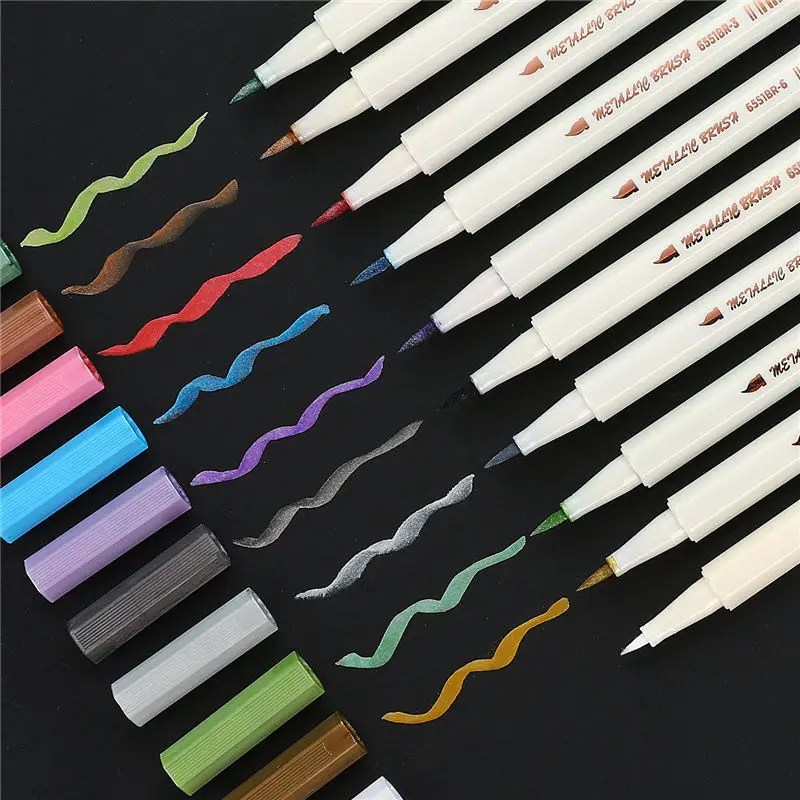 

Colored STA Metallic Marker Pen School art supplies Scrapbooking Crafts Soft brush pen fineliner permanent Stationery 04312