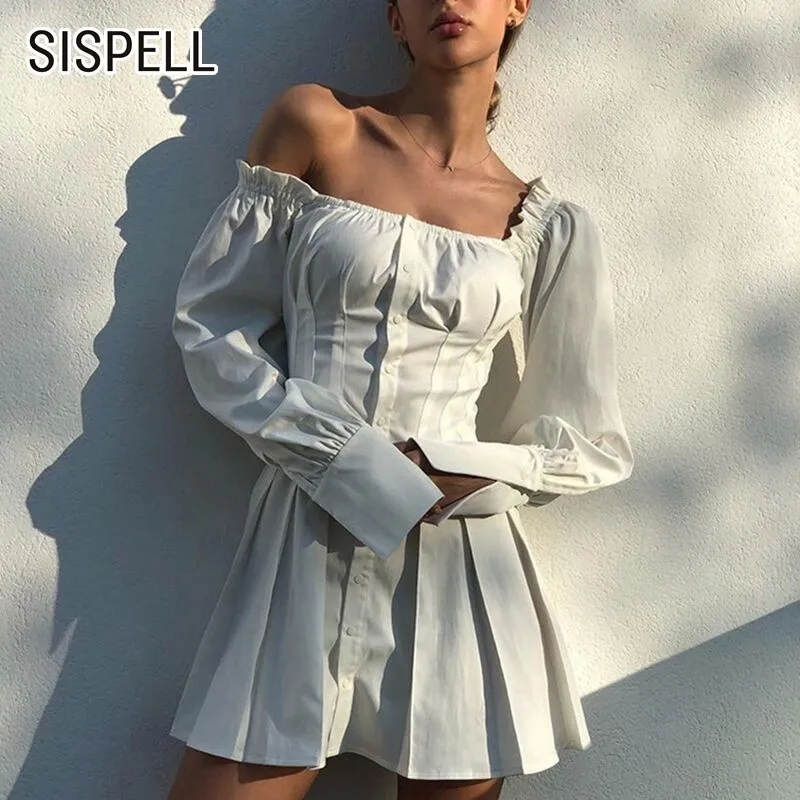 SISPELL весеннее сексуальное женское платье Slash шеи с открытыми плечами пышными
