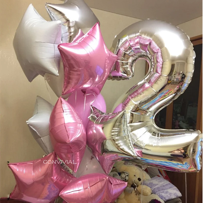 12 шт. Baby Shower 18 дюймов розового и белого цвета Звездные гелиевые фольгированные