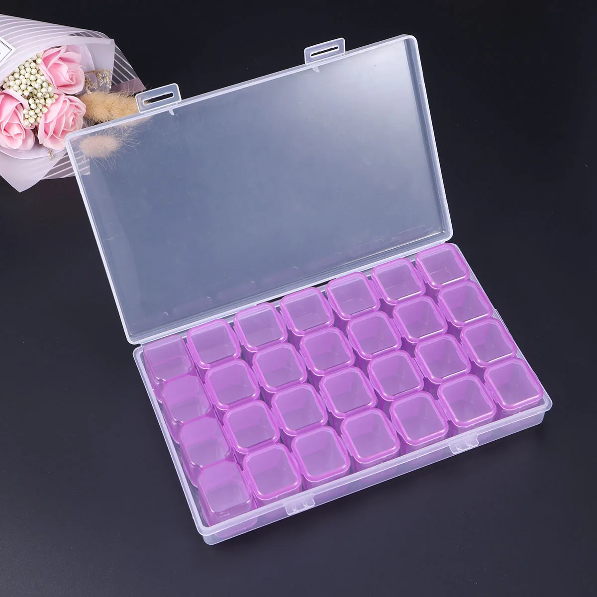 Clear Plastic Jewellery Case Organizer Storage Container with Removable Dividers 28 Grids Nail Art Beads Earrings Display | Дом и сад