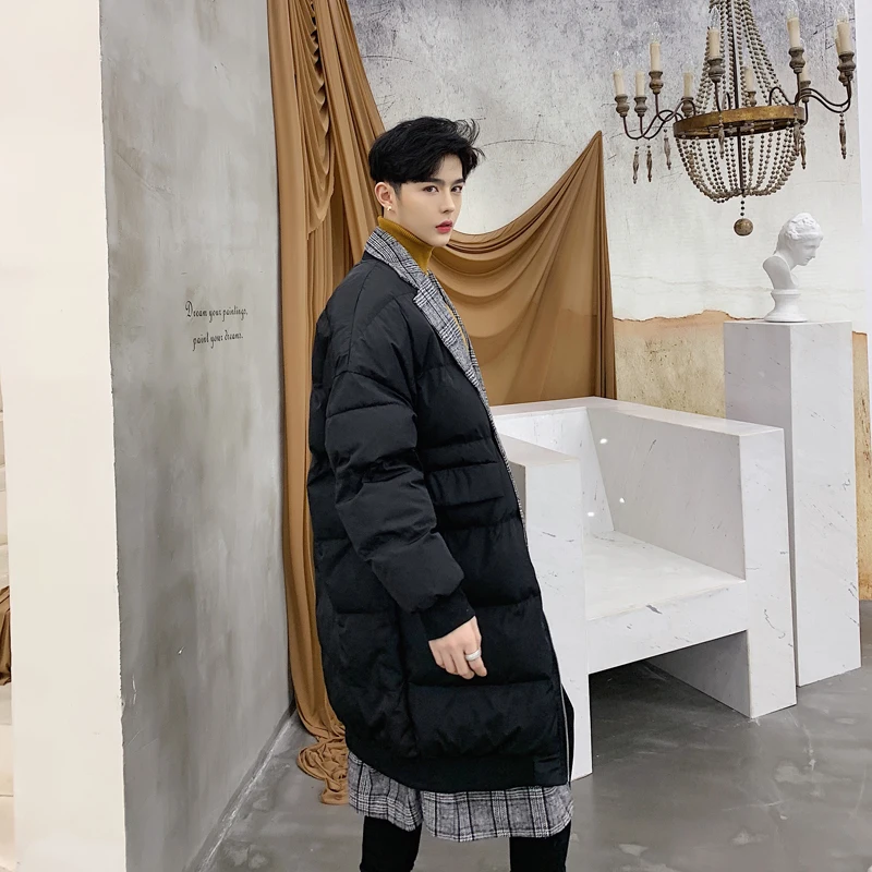 Contrast Winter Men Mid Long Jacket Cotton Keep Warm Thick Male Quality Casual Parka Coat Brand Clothing Veste Hiver Homme | Мужская