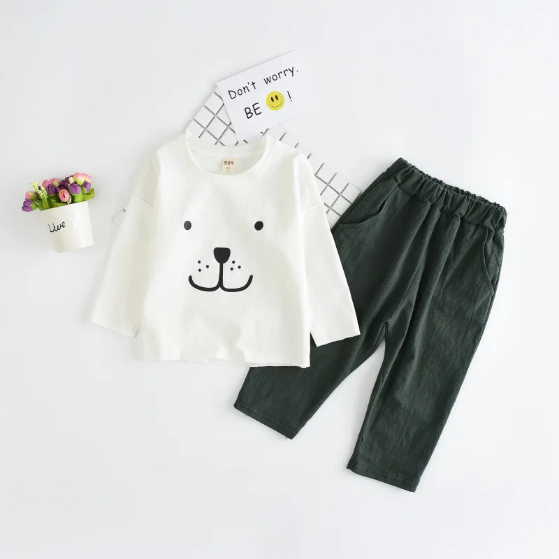 Spring 2019 kids cotton Cartoon sports suits boys girls long sleeve pullover + Linen Pants 2pcs sets casual children's clothing | Детская