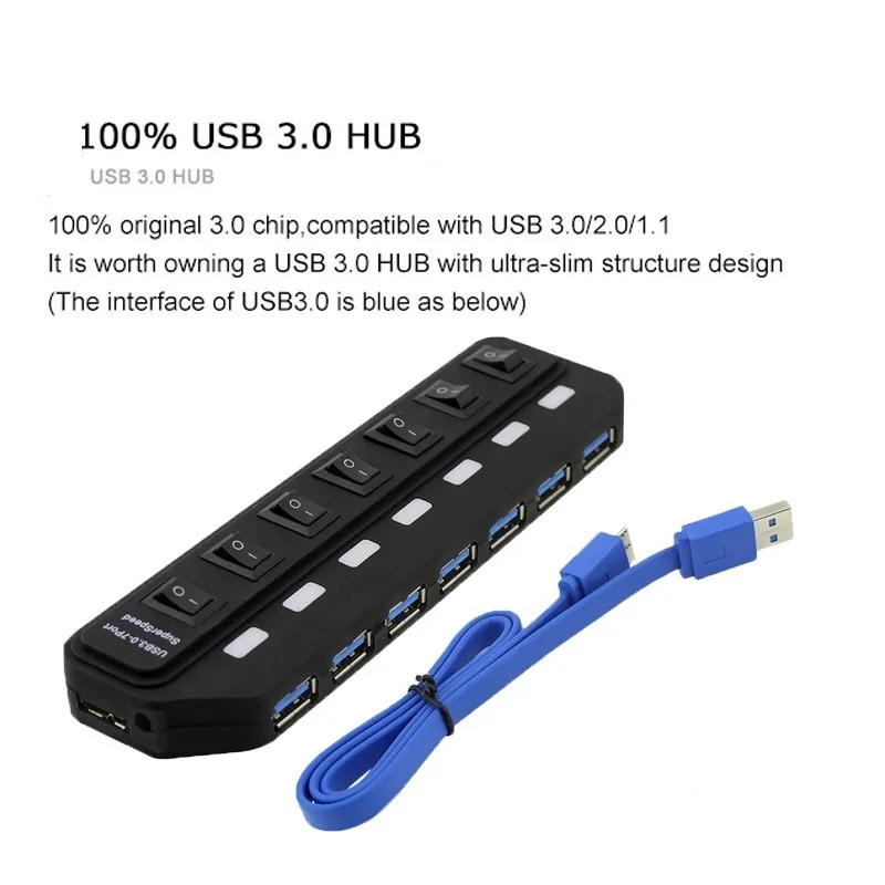 CHYI USB концентратор 3 0 высокая скорость 5 Гбит/с 7 портов с AU UK EU US адаптер питания