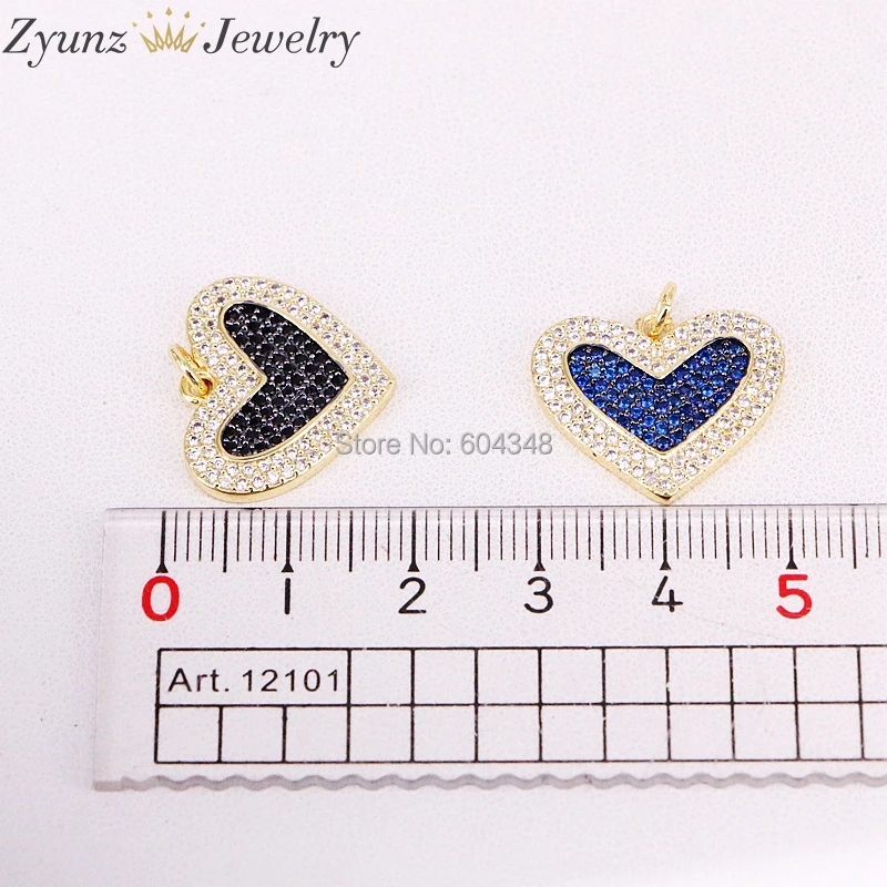 

5 Strands ZYZ320-7022 Crystal Zirconia Heart Pendant Necklace, Pave Multi-color CZ Heart Pendant, Pave CZ Heart Pendant Chain
