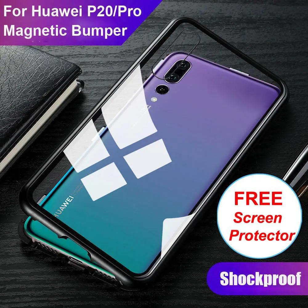 Case for Huawei P20 Mate 10 Pro Magnetic Adsorption Metal Temper Glass Back Cover |