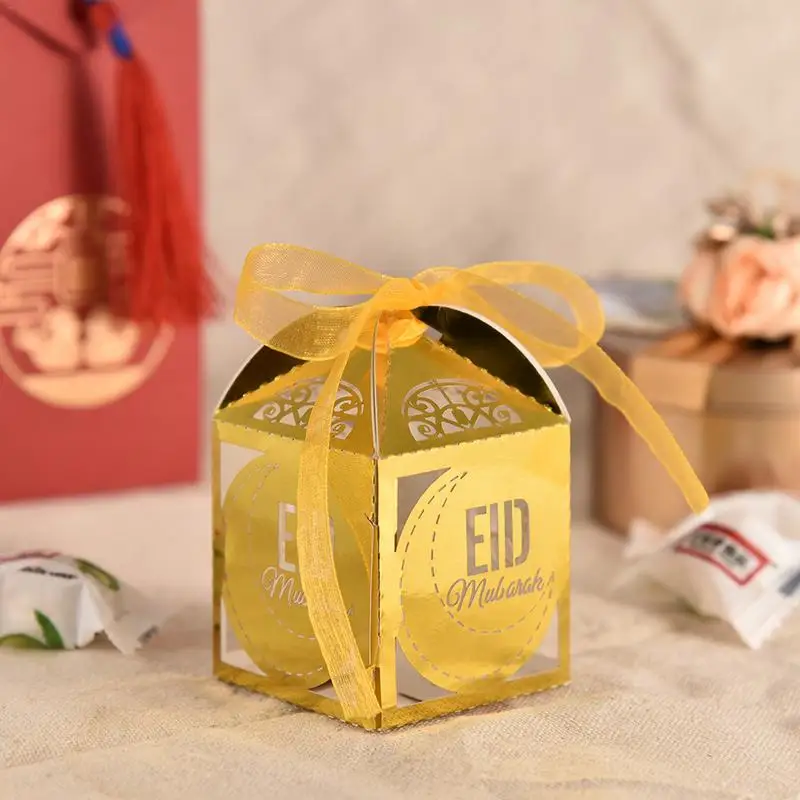50 шт. коробка для конфет Eid Mubarak золотые украшения Рамадан Kareem счастливый