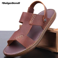 mens summer lightweight sandals causal leather outside slides nonslip tpr outsole man shoes