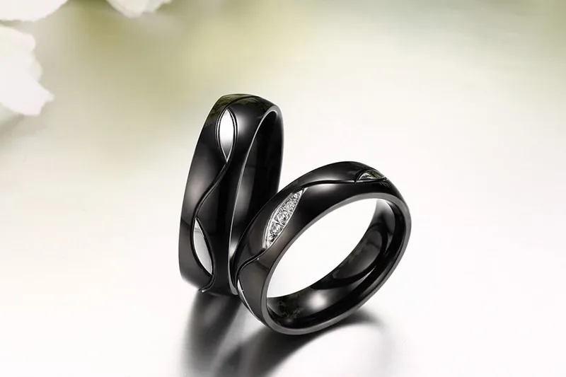 Романтические обручальные кольца для влюбленных черные золотые из титановой