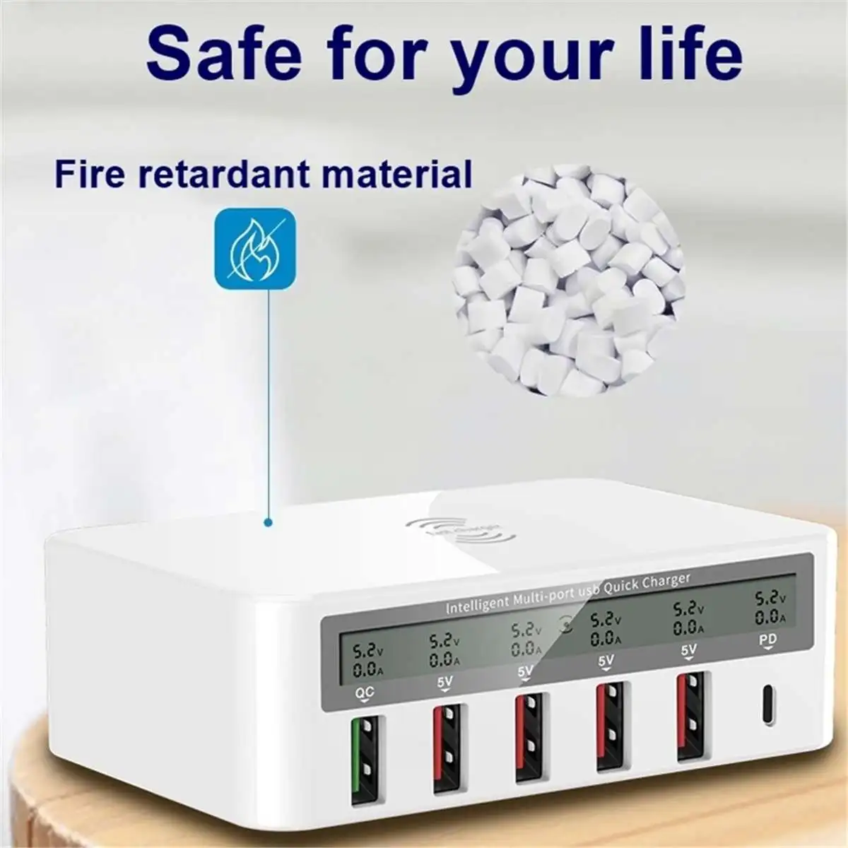 10W Qi 3.0 USB Multi Wireless Charger +5 Ports LCD Digital Screen Fast Charging Pad Mobile Phone Power Bank Dock Station | Электроника