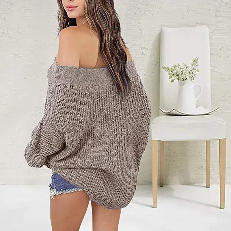 Cold shoulder halter knitted sweater female Casual autumn winter women knit Blue pullover jumper pull femme 2018 | Женская одежда