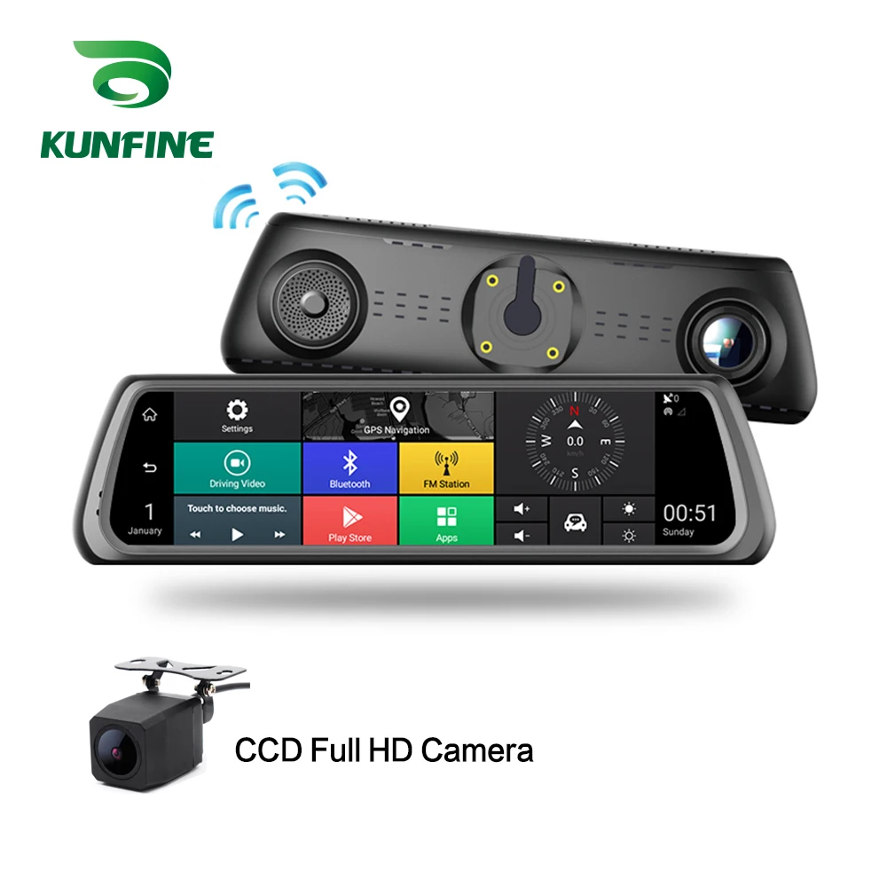 KUNFINE 10 &quotAndroid GPS Navi видеорегистратор Автомобильный зеркальный двойная камера