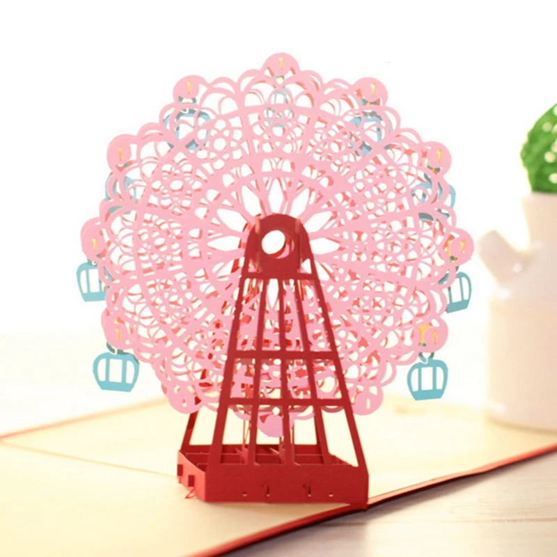 Kawaii ручной работы 3D колесо обозрения Оригами Pop Up бумага лазерная резка Винтаж Post