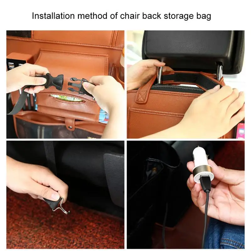Подвесная сумка-Органайзер для заднего сиденья автомобиля кожаный ремень сумка