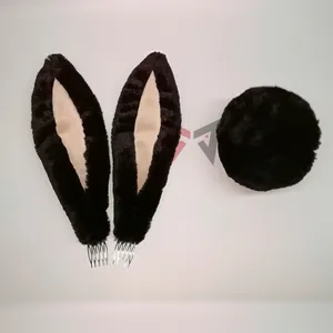 Лолита косплей костюм аксессуары заячьи кроличьи уши черный головной убор ободок хвост набор ручная работа для девочек