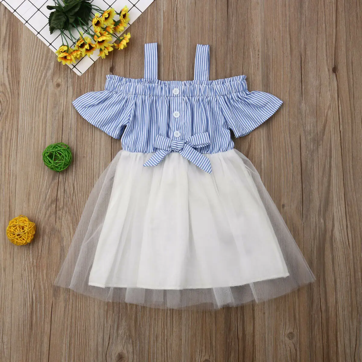 New Summer Toddler Kids Girls Off shoulder Strip Tutu Formal Pageant Party Dress Sundress Clothes | Детская одежда и обувь