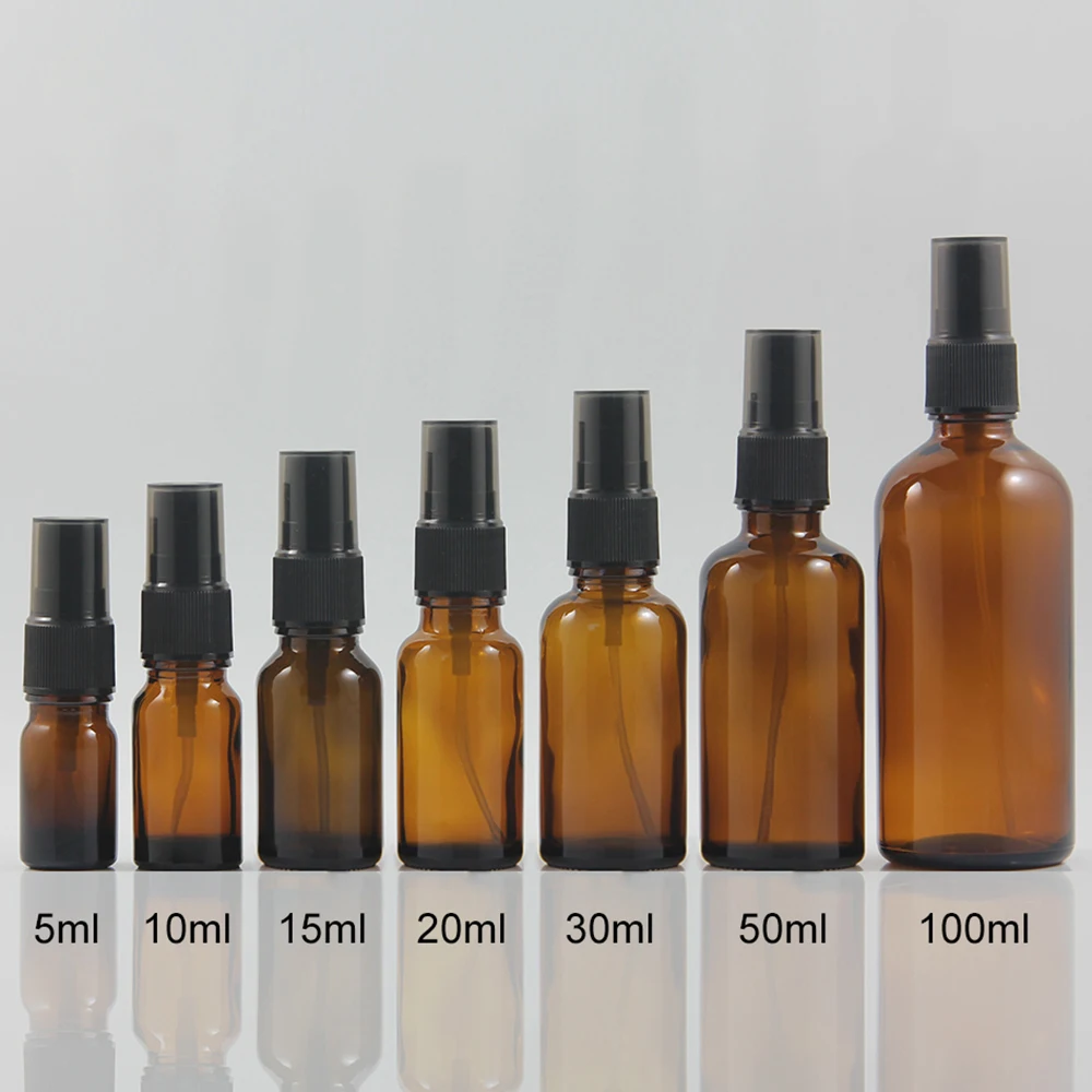 Cosmetic Packaging 5ml glass spray perfume bottles, mini amber travel portable essential oil mist spray glass bottle with pump