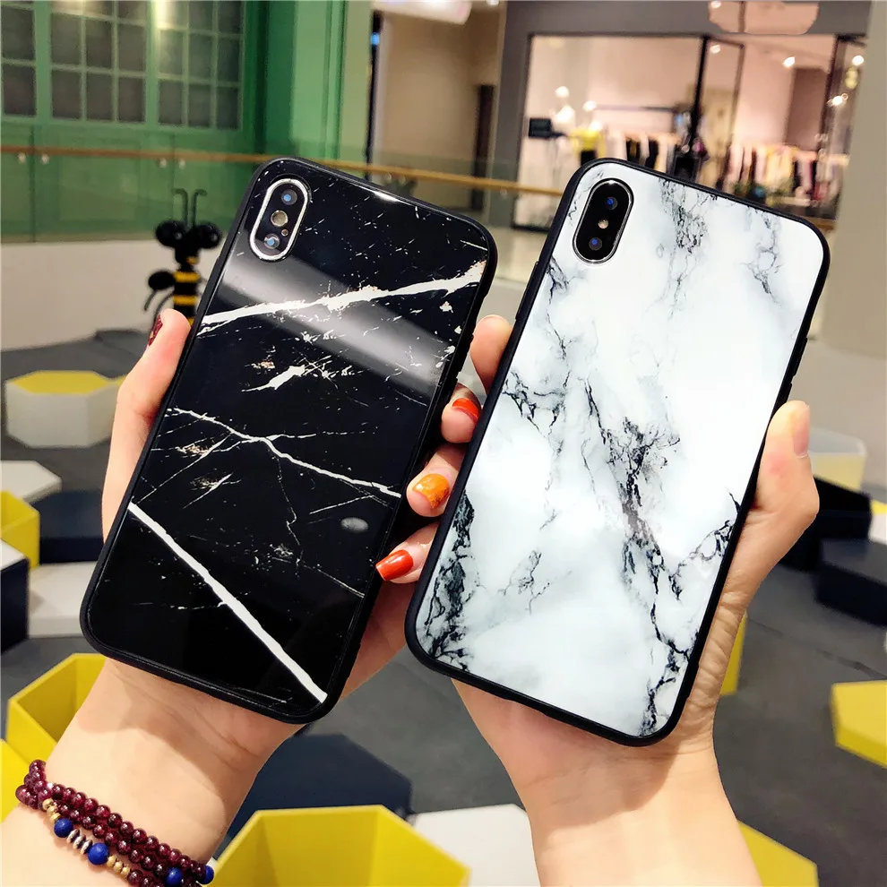 KISSCASE чехол из закаленного стекла для iPhone X XS 7 Plus мраморный узор стекло с мягкими