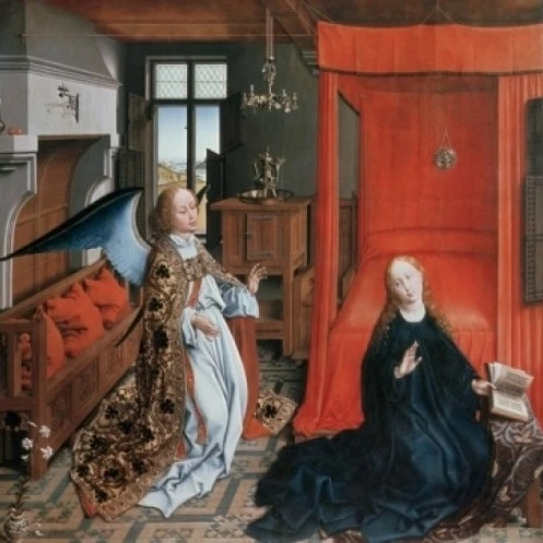 The Annunciation #2 C1425-30 Rogier ван дер Вейден (ca 1399-1464 Нидерланды) Musee du Louvre Париж Франция (24x36)