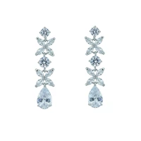 silver tone wedding earring zircon flower drop dangle earring cubic zirconia earring for women prom jewelry accessories ce10059