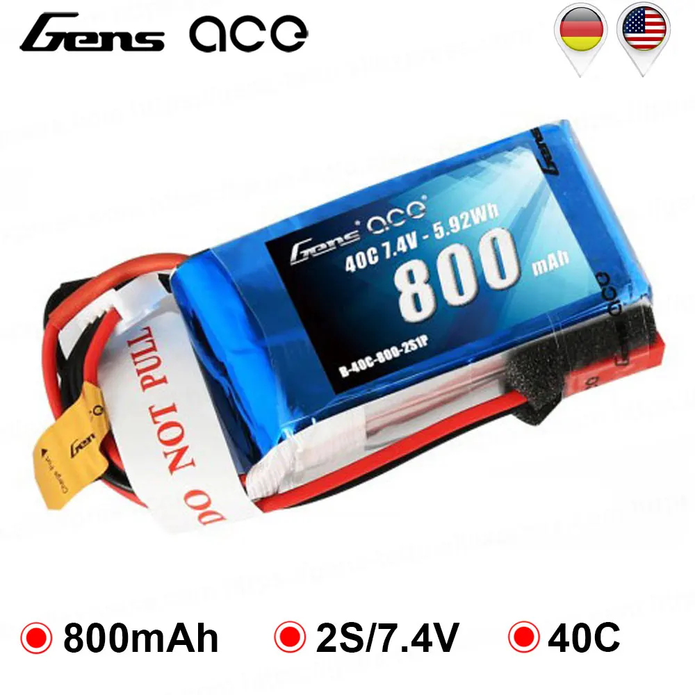 Gens ace Lipo Battery 2S 800mAh 7 4 V Pack 40C RC for 250 Helicopter Drone 800mm Warbird High Performance|lipo battery|lipo battery 2src |