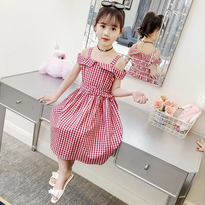 School Children Cotton Dress Baby Princess Clothing With Belt Teenage Girl Child Dresses Summer Red Black 2019 New Kids Clothes | Детская
