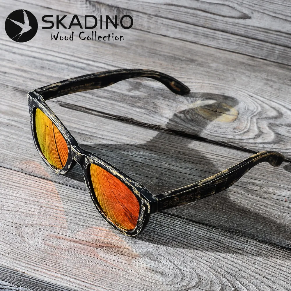 

SKADINO Bamboo Full Wood UV400 Polarized Sunglasses Fashion Sun Glasses for Women Men Cool Coated Red Lens Handmade Brand