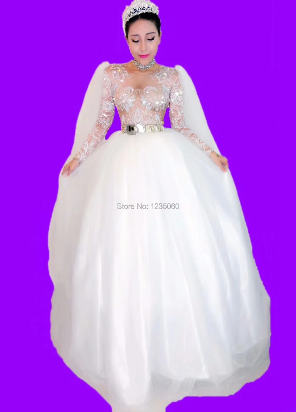 Белый сетчатый плечевой пряжа Стразы боди длинное платье для выпускного вечера