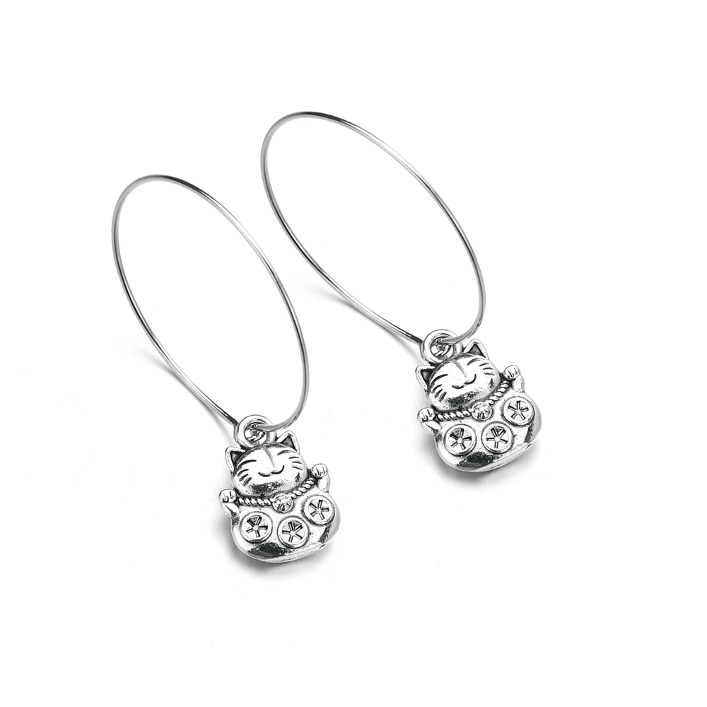 Серьги Котенок с цветочным рисунком и смайликом из мультфильма большие длинные