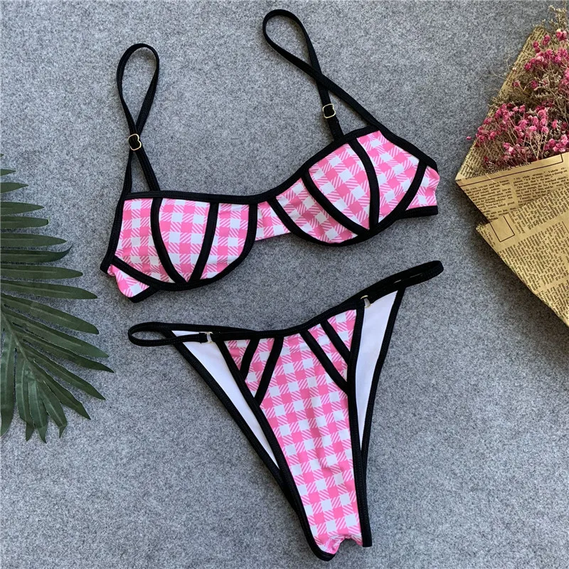 Bikinx розовые клетчатые бикини 2019 mujer купальный костюм пуш ап раздельный купальник