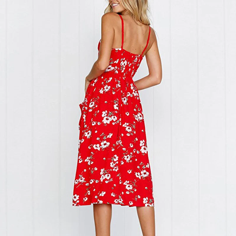 BOHO летние женские платья пляжное платье миди праздничные на пуговицах | Женская