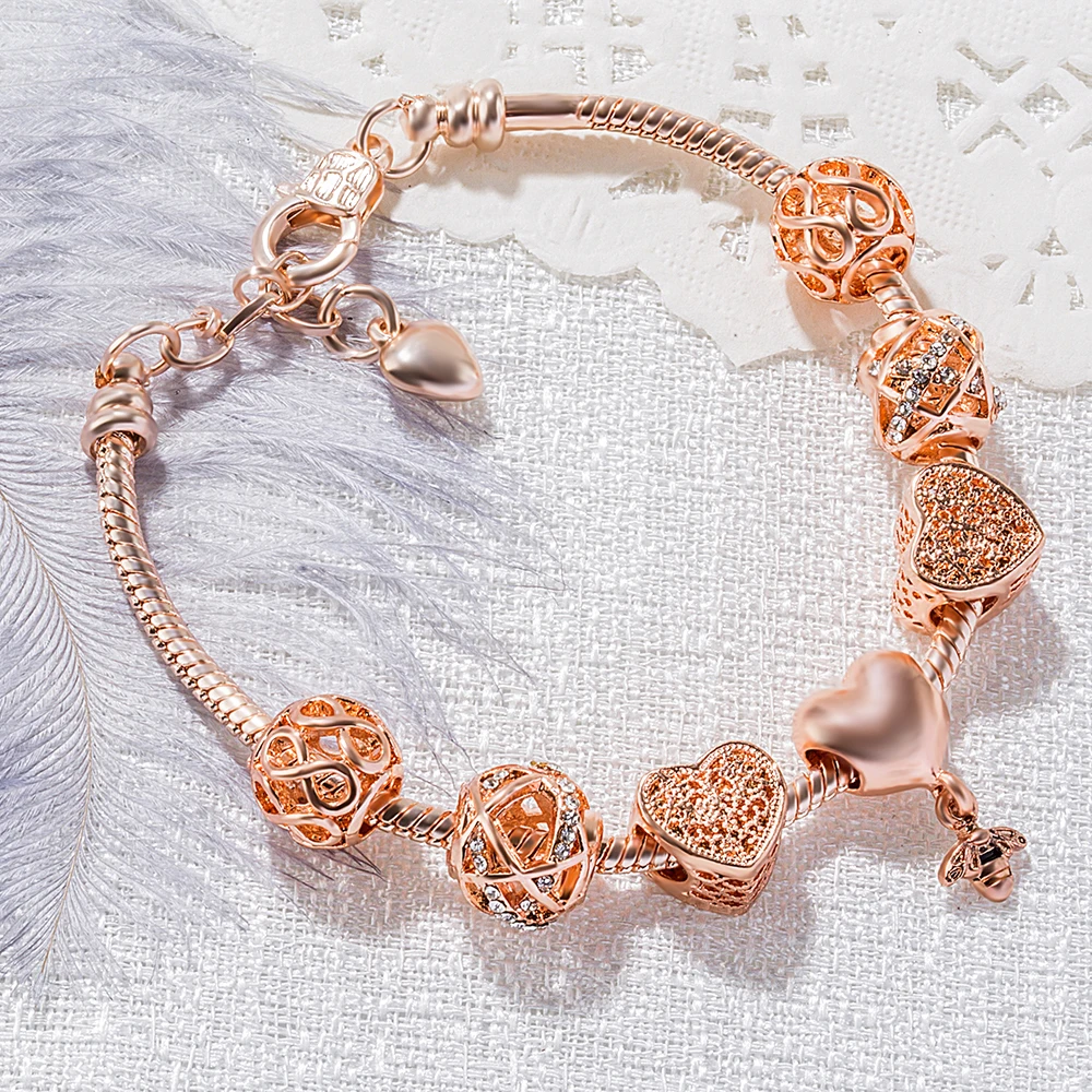 Beiver модные европейские браслеты регулируемые из розового золота подвески для