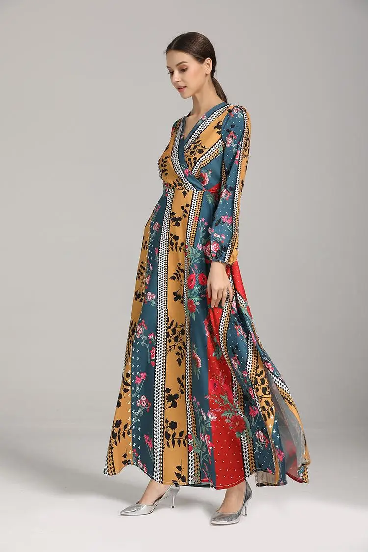 Длинное платье с этническим цветочным принтом женские вечерние Макси платья v