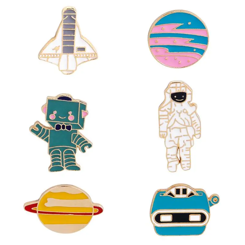 Брошь в виде планеты с мультяшными животными 6 шт. заколки для одежды сумок