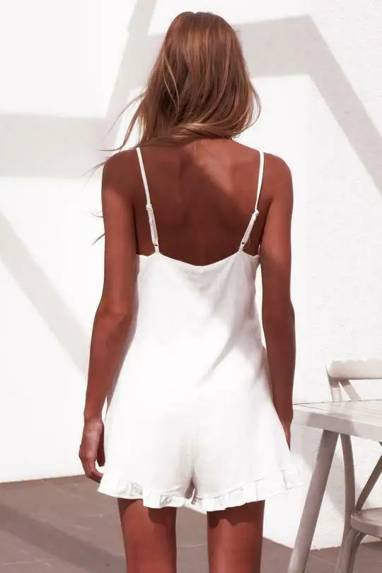 Женские летние однотонные белые комбинезоны без рукавов модные облегающие