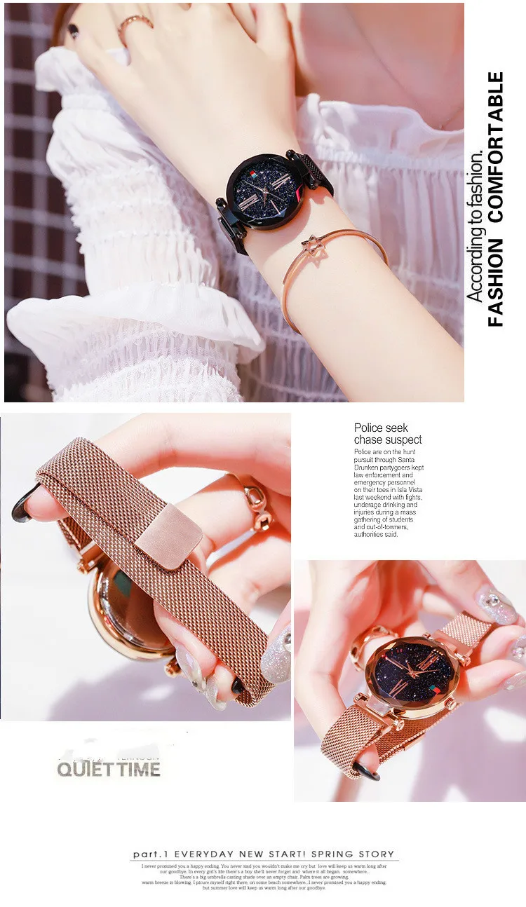 

Bayan Kol Saati Women Watches Mesh Ladies Clock Magnet Buckle Starry Diamond Geometric Surface Casual Dress Quartz Wristwatch-45