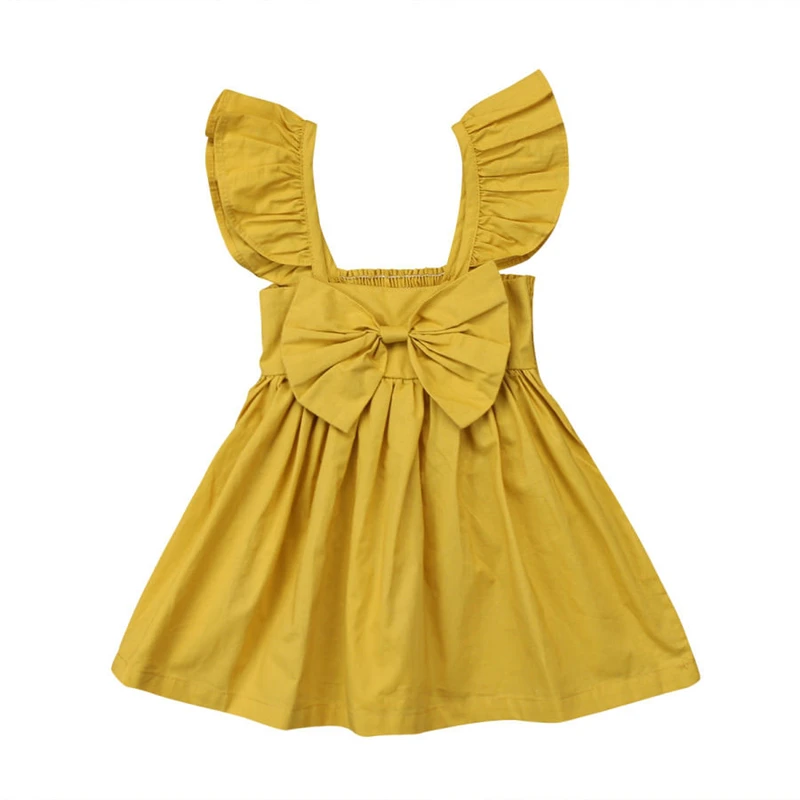 Cute Summer Newborn Kids Baby Girl Dresses Solid Cotton Clothing Sleeveless Ruffle Bowknot Dress Princess Clothes Girls Outfits | Детская