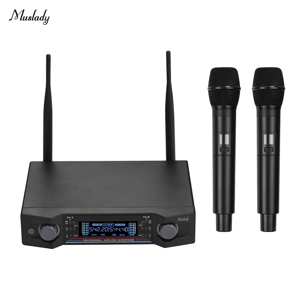 Беспроводная микрофонная система Muslady U2 UHF 2 ручных микрофона и 1 приемник с ЖК