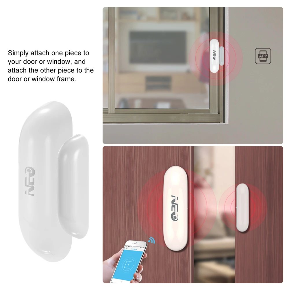 Смарт датчик для окон и дверей NEO Coolcam 5 шт. магнитного контакта с Wi Fi уведомление