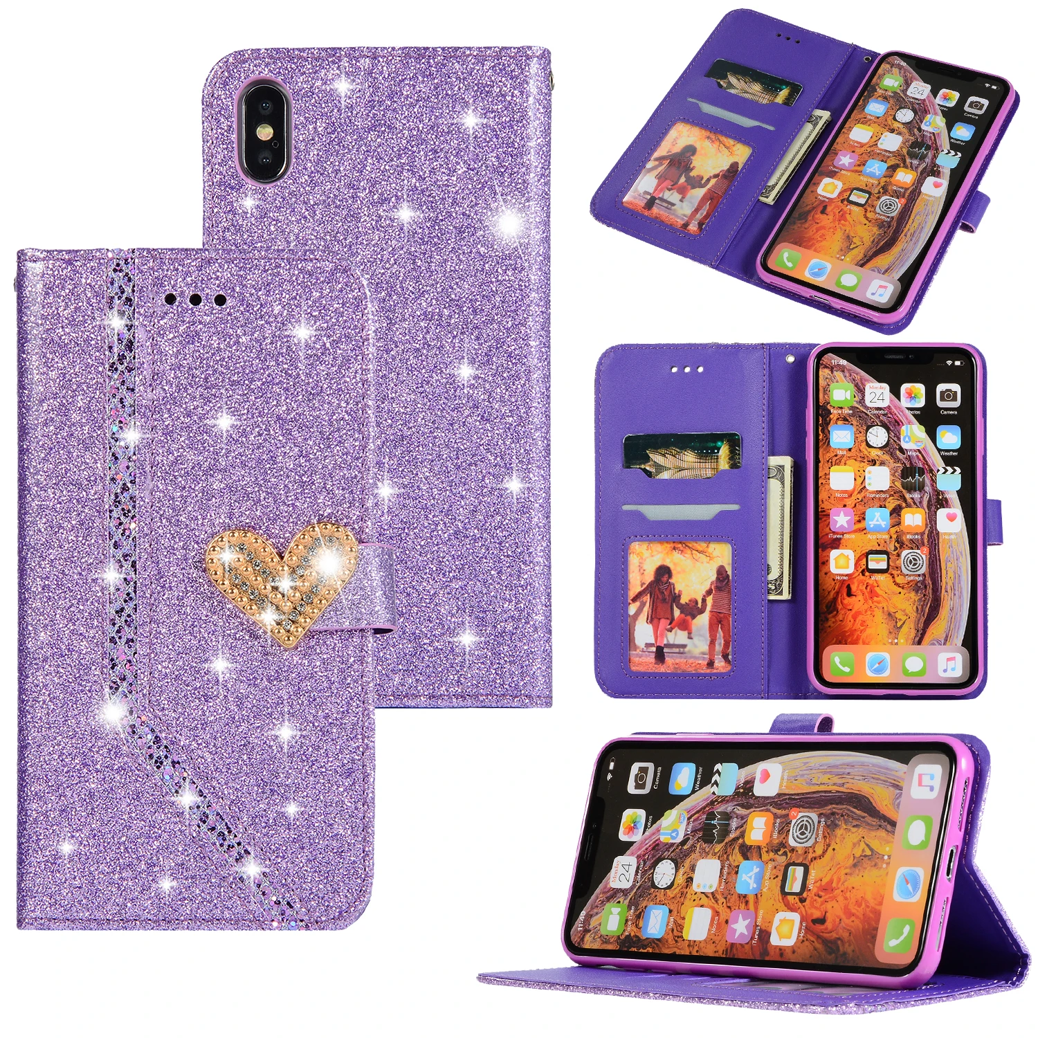 KISSCASE блестящий кожаный чехол бумажник для iPhone SE 5S 6 7 8 Plus 6s XS MAX X XR Роскошный тонкий
