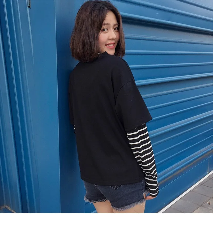 HANCI ROSI Vogue Футболка женская Camiseta поддельная двухкомпонентная полосатая футболка