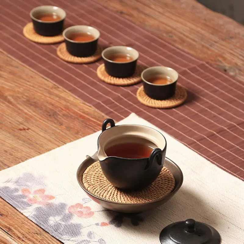 

6pcs/lot Creative drink Coasters set for kungfu tea accessories round tableware Placemat Dish mat Rattan Weave cup mat pad 8cm