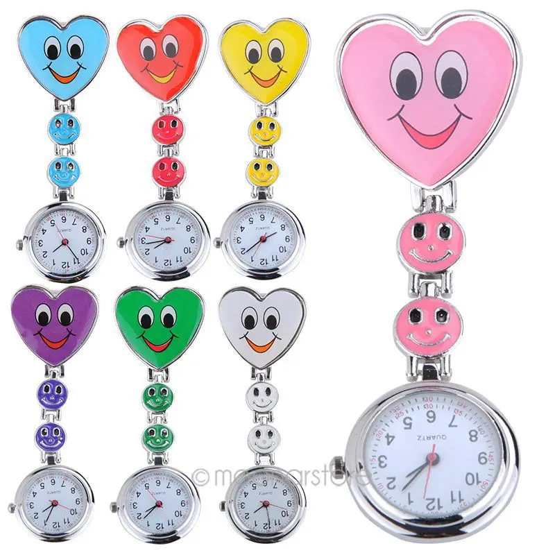 Сердце форма мультфильм улыбка лицо Медсестра часы клип на Брелок Брошь