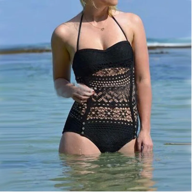 2019 Sexy Halter Retro Mesh Hollow Out String Biquini Bathing Suit Female Swimsuit High Waist Plus Size Swimwear Women Bikini |